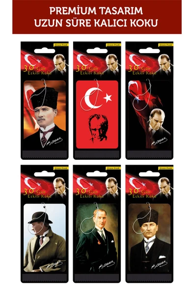 ByMeyla BAŞBUĞ MUSTAFA KEMAL ATATÜRK SERİSİ 6LI EKONOMİK DEKORATİF OTO KOKUSU VE AKSESUAR SETİ
