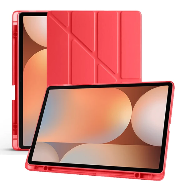 Samsung Galaxy Tab S10 Plus X820 12.4 İnç Katlanabilir Kalemlikli Standlı Akıllı Kılıf  Kırmızı - Resim 4
