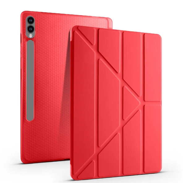 Samsung Galaxy Tab S10 Plus X820 12.4 İnç Katlanabilir Kalemlikli Standlı Akıllı Kılıf  Kırmızı