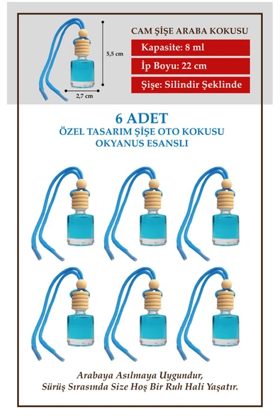 ByMeyla OKYANUS FRESH KOKU ESANSLI 6 LI CAM ŞİŞEDE HEDİYELİK OTO KOKUSU VE OTO AKSESUARI ürün görseli