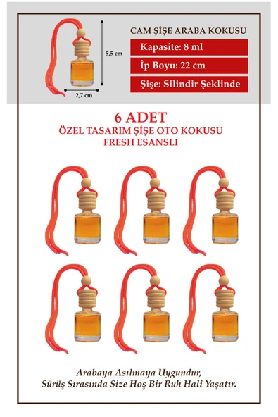 ByMeyla FRESH FERAH KOKU ESANSLI 6 LI CAM ŞİŞEDE OTO KOKUSU VE OTO AKSESUARI