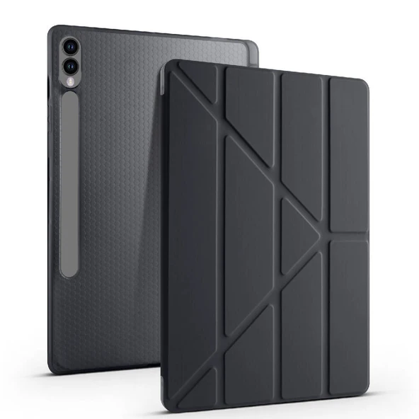 Samsung Galaxy Tab S10 Plus X820 12.4 İnç Katlanabilir Kalemlikli Standlı Akıllı Kılıf  Siyah