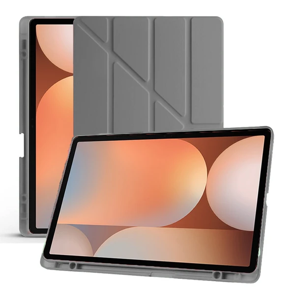 Samsung Galaxy Tab S10 Plus X820 12.4 İnç Katlanabilir Kalemlikli Standlı Akıllı Kılıf  Koyu Gri - Resim 4