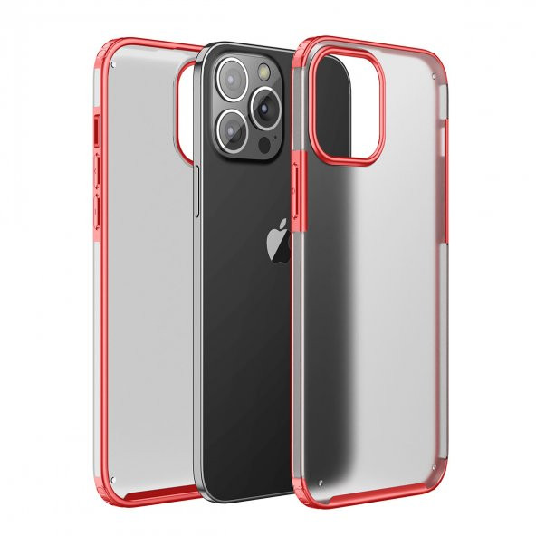 KNY Apple İphone 13 Pro Kılıf Silikon Kenarlı Renkli Buzlu Volks Kapak Kırmızı