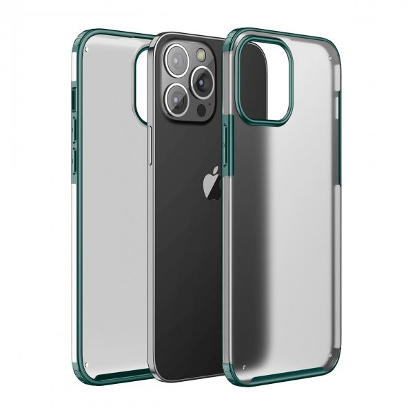 KNY Apple İphone 13 Pro Kılıf Silikon Kenarlı Renkli Buzlu Volks Kapak Yeşil