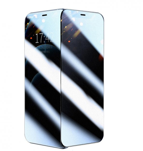 KNY Apple İphone 12 İçin Fit Hard Mat Privacy Yanlardan Görünmeyen 5D Cam Siyah