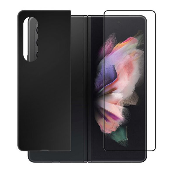 KNY Samsung Galaxy Z Fold 3 İçin 3D Ön-Arka Renkli Cam Koruyucu Siyah