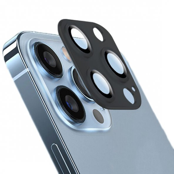 KNY Apple İphone 13 Pro Max İçin Renkli 3D Kamera Koruma Lens Koruyucusu Siyah