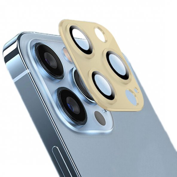 KNY Apple İphone 13 Pro Max İçin Renkli 3D Kamera Koruma Lens Koruyucusu Gold