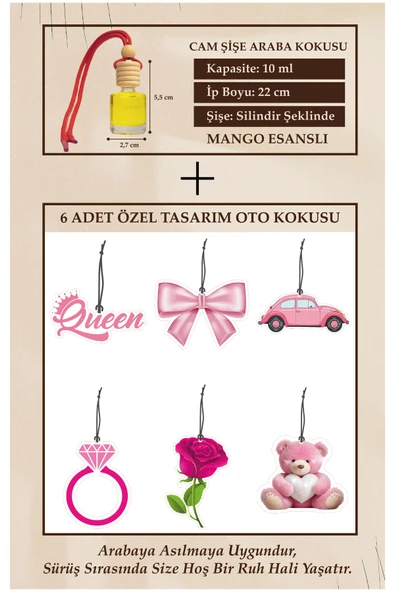 ByMeyla Pembe Seri Bahar Esanslı ve Mango Esans Kokulu 10ML Oto Parfümü Cam Şişe ve Karton Araç Kokusu