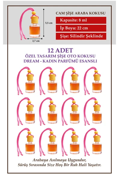 ByMeyla DREAM KADIN PARFÜMÜ 12 Lİ CAM ŞİŞEDE OTO KOKUSU VE OTO AKSESUARI