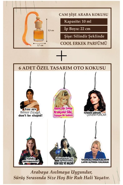 ByMeyla Sözler 6 Adet Özel Tasarım Uyumlu (CAM ŞİŞE ERKEK PARFÜM ESANS HEDİYELİ) Oto Kokusu Ve Aksesuarı ürün görseli
