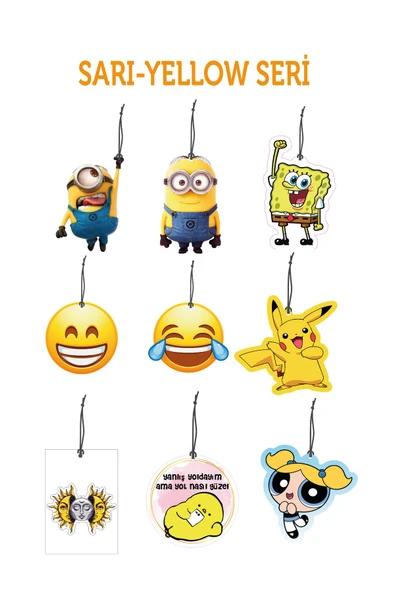 ByMeyla 9 lu Sarı Seri Görselli Hediye Konseptli Oto Kokusu ve Oto Aksesuarı ürün görseli