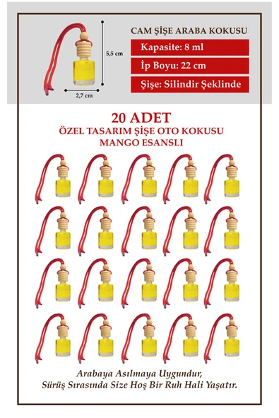 ByMeyla MANGO MEYVE ESANSLI 20 Lİ CAM ŞİŞEDE OTO KOKUSU VE OTO AKSESUARI ürün görseli