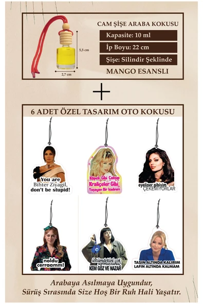 ByMeyla GİDERLİ SÖZLER 6 ADET ÖZEL TASARIM (CAM ŞİŞE MANGO ESANS HEDİYELİ) OTO KOKUSU VE AKSESUARI ürün görseli