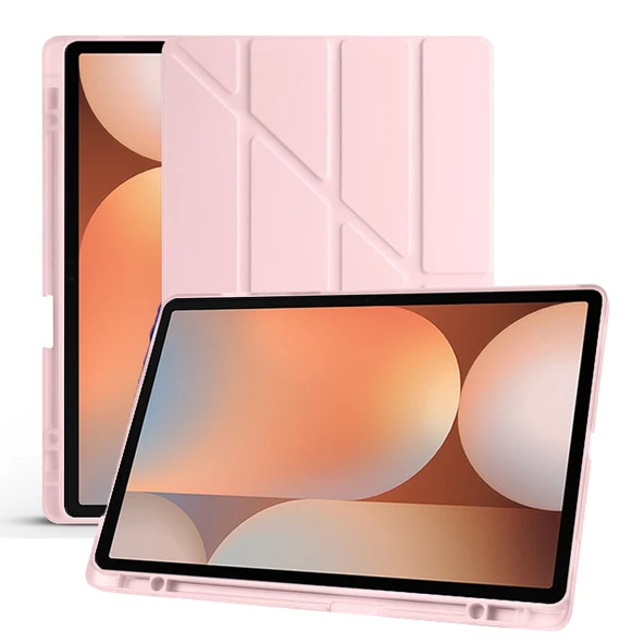 Samsung Galaxy Tab S10 Plus X820 12.4 İnç Katlanabilir Kalemlikli Standlı Akıllı Kılıf  Pembe - Resim 4