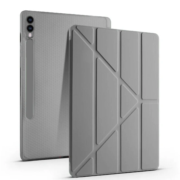 Samsung Galaxy Tab S10 Plus X820 12.4 İnç Katlanabilir Kalemlikli Standlı Akıllı Kılıf  Koyu Gri