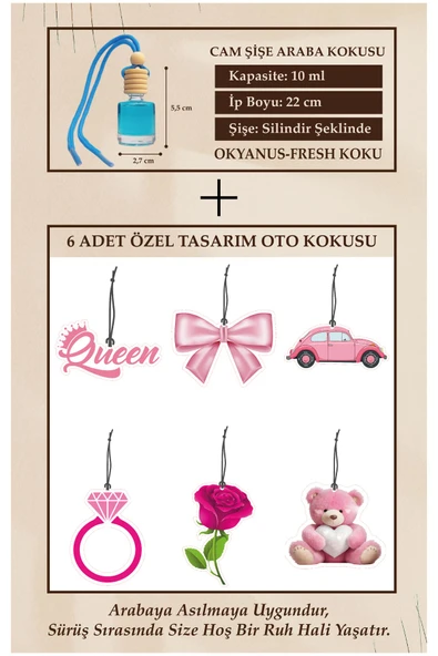 ByMeyla PESPEMBE 6 ADET ÖZEL TASARIM (CAM ŞİŞE OKYANUS ESANS HEDİYELİ) OTO KOKUSU VE AKSESUARI ürün görseli