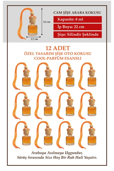 ByMeyla COOL ERKEK PARFÜMÜ ESANSLI 12 Lİ CAM ŞİŞEDE OTO KOKUSU VE OTO AKSESUARI