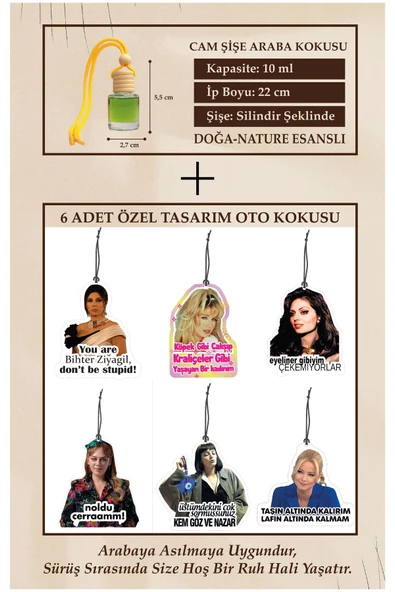ByMeyla GİDERLİ SÖZLER 6 ADET ÖZEL TASARIM (CAM ŞİŞE DOĞA NATURE ESANS HEDİYELİ) OTO KOKUSU VE AKSESUARI ürün görseli