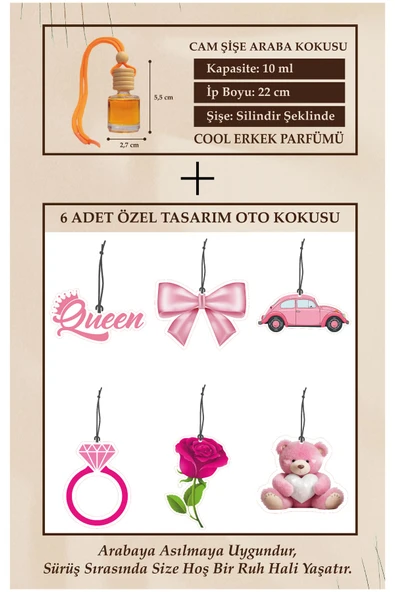 ByMeyla PEMBE 6 ADET ÖZEL TASARIM (CAM ŞİŞE ERKEK PARFÜM ESANS HEDİYELİ) OTO KOKUSU VE AKSESUARI