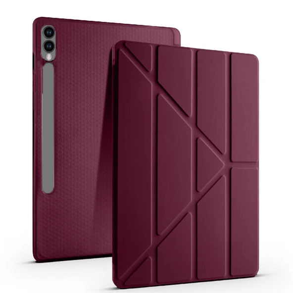 Samsung Galaxy Tab S10 Plus X820 12.4 İnç Katlanabilir Kalemlikli Standlı Akıllı Kılıf  Mürdüm