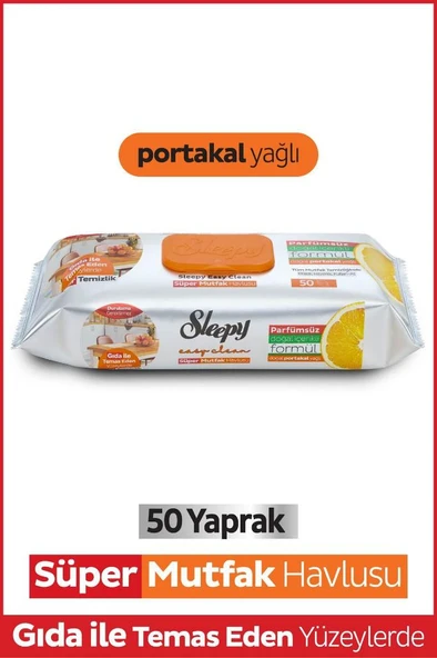 Sleepy Easy Clean Süper Yüzey Temizlik Mutfak Havlusu&mendili Portakal Yağlı 50 Yaprak