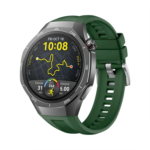 Huawei Watch Gt5 Pro 46mm İle Tam Uyumlu Kordon Metal Tokalı Yumuşak Silikon Kordon Kayış  Haki
