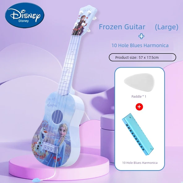 Çocuk Gitar Oyuncak Ukulele - Büyük Boy Frozen + Paddle + 10 Delik Harmonik