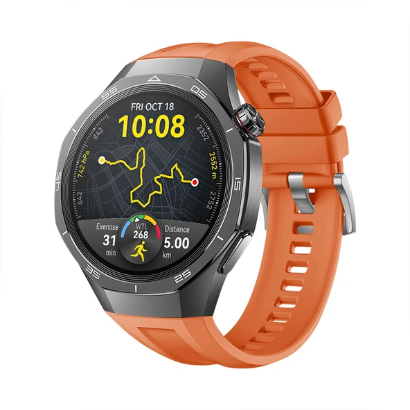 Huawei Watch Gt5 Pro 46mm İle Tam Uyumlu Kordon Metal Tokalı Yumuşak Silikon Kordon Kayış  Turuncu