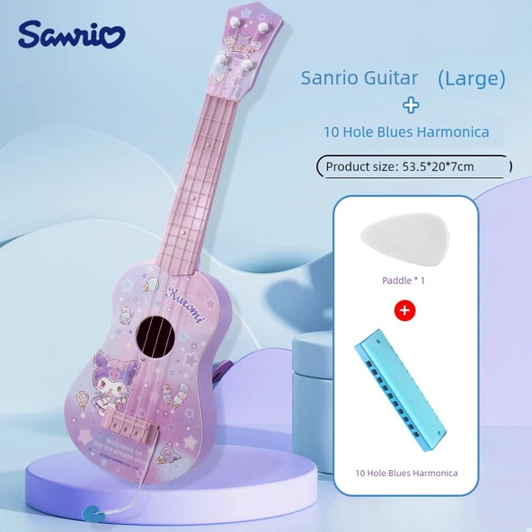Çocuk Gitar Oyuncak Ukulele - Büyük Boy Kuromi + Paddle + 10 Delik Harmonik