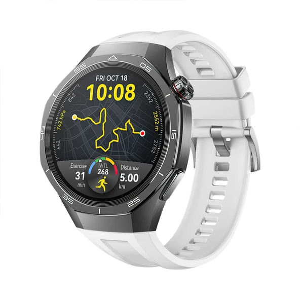 Huawei Watch Gt5 Pro 46mm İle Tam Uyumlu Kordon Metal Tokalı Yumuşak Silikon Kordon Kayış  Beyaz