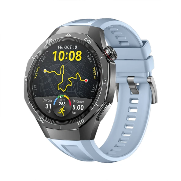 Huawei Watch Gt5 Pro 46mm İle Tam Uyumlu Kordon Metal Tokalı Yumuşak Silikon Kordon Kayış  Mavi