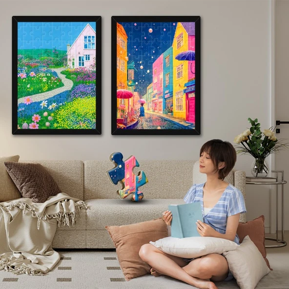 300 Parça Eğitimsel Moda Bulmacası - Log Renkli Fotoğraf Çerçevesi - Kısa Üç Küçük - 38x26cm - 9