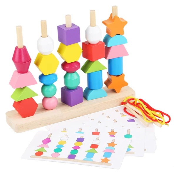 Montessori Renk Eşleştirme İp Boncuk Seti - Boncuklu Yapı Blokları
