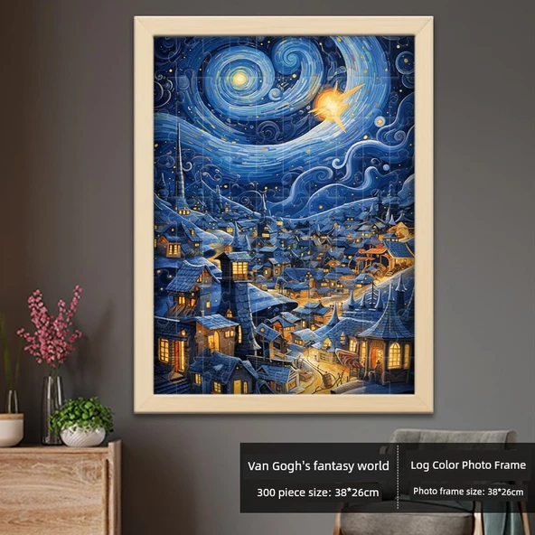 300 Parça Eğitimsel Moda Bulmacası - Log Renkli Fotoğraf Çerçevesi - Van Gogh'un Hayal Dünyası - 38x26cm