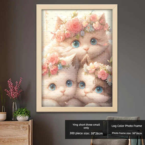 300 Parça Eğitimsel Moda Bulmacası - Log Renkli Fotoğraf Çerçevesi - Kısa Üç Küçük - 38x26cm