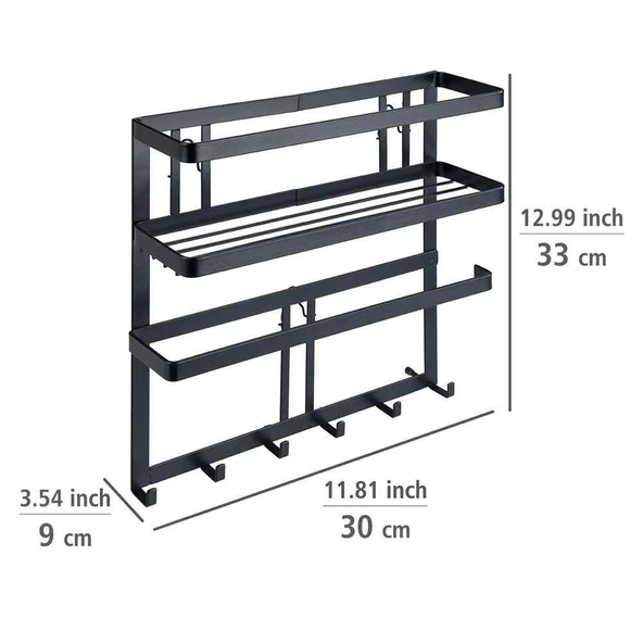 Saban Duvar Tipi Rulo Tutuculu Raf, 6 Askı Kancalı, Siyah 30 x 10 x 9 - 3