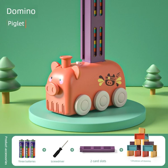 Otomatik Domino Tren Seti - Pil Versiyonu, Domino Domuzcuk [120 domino +2 klip]