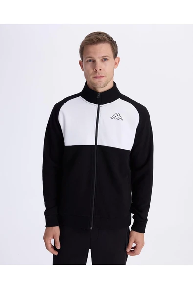 Fadese Erkek Siyah Beyaz Regular Fit Fermuarlı Eşofman Üstü