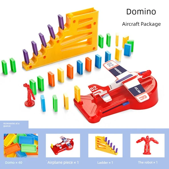 Domino Uçak Roket Kemer Köprü Çocuk Bulmaca Oyuncak Seti - Uçak Otoritesi 40 Domo