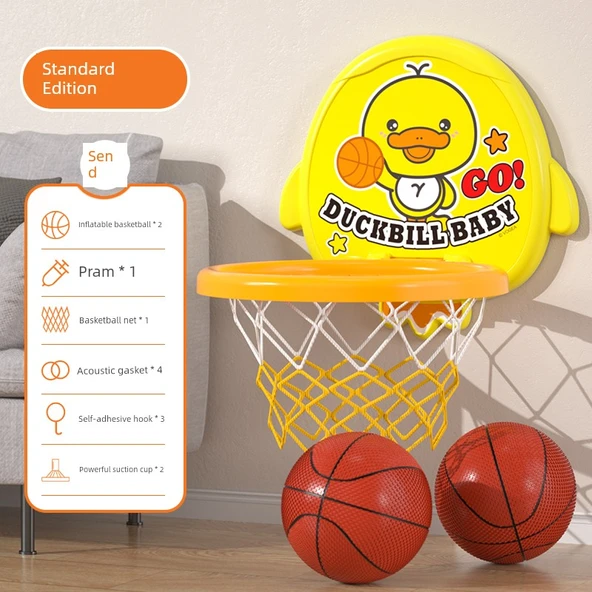 Çocuklar için Basketbol Potası Seti - Artı Boyut Sarı Ördek - 2 Basketbol ile