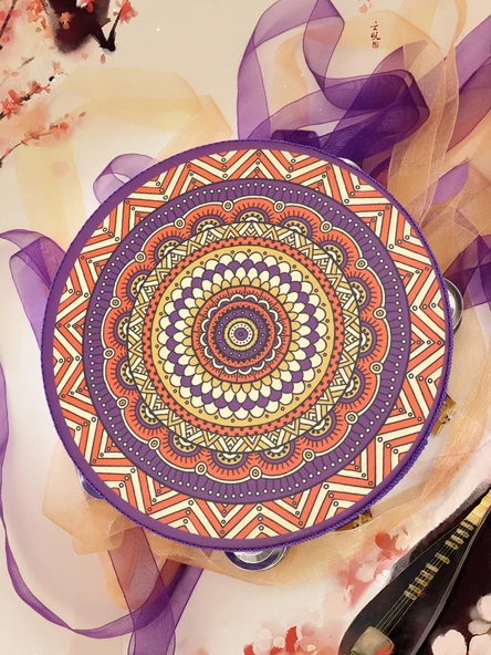 Han Hanedanı Tarzı Etnik Tamburin - Mandala Tamburin (8 inç çift sıra) (püskül yok) - 4