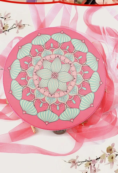 Han Hanedanı Tarzı Etnik Tamburin - Mandala Tamburin (8 inç çift sıra) (püskül yok) - 12