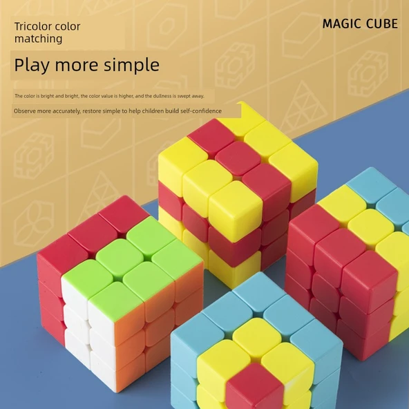 Üç Renkli Küp Yapışkansız Başlangıç Bulmacası - Tırtıl [Yeşil] Rubik Küpü - 3