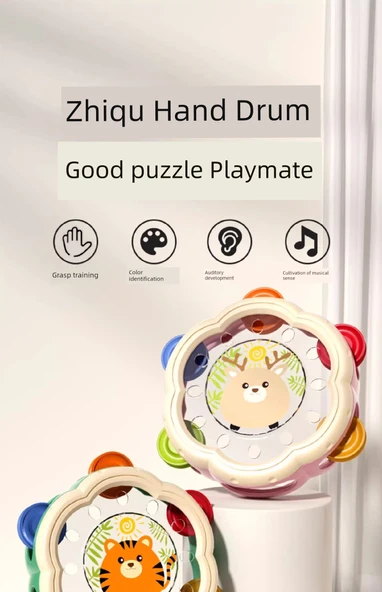 Çocuklar için Müzikal Perküsyon Seti - Moe Geyik Tamburin + Pembe Horn - 8