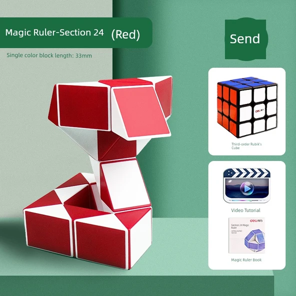 Rubik Yılan 24 Parça - Kırmızı + Üçüncü Sıra Rubik Küp (Hazine Kitabı + Video Eğitimi)