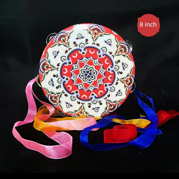 Orff Perküsyon Aleti Tamburin - Şerit Kırmızı Xiangyun - 20cm