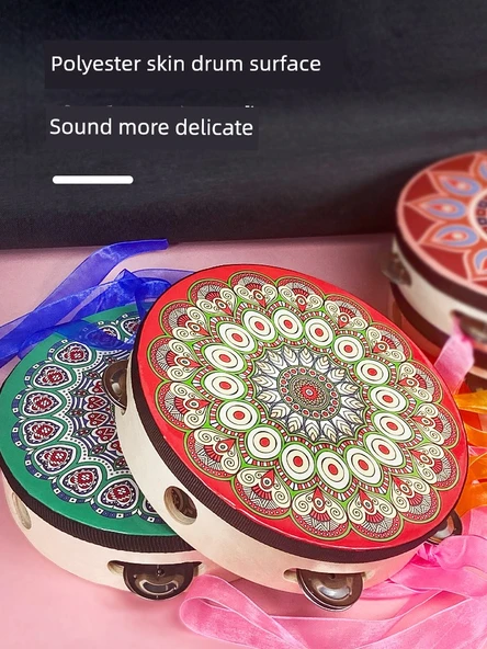 Orff Perküsyon Aleti Tamburin - Şerit Dunhuang Çiçek Sarmalı - 20cm - 4