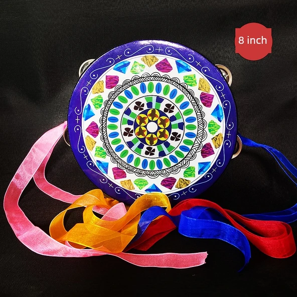Orff Perküsyon Aleti Tamburin - Şerit Safir - 20cm